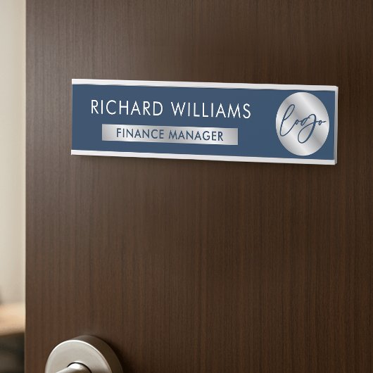 Business Navy & Silver Logo Personeelsnaam Functie Deurbordje