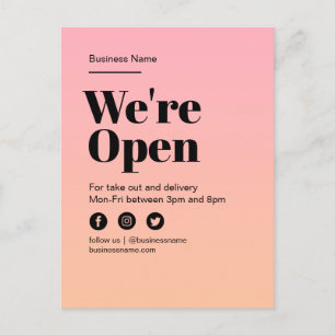 Business Open Sign Roze Sinaasappel Sunset Gradien Aankondigingskaart