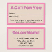 Business Pink Beige Beauty Salon Certificat cadeau (Devant & derrière)