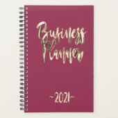 Business Planner 2021 Rose Red Gold Script moderne (Devant)