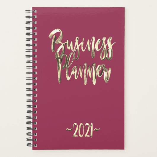 Business Planner 2021 Rose Red Gold Script moderne (Devant)