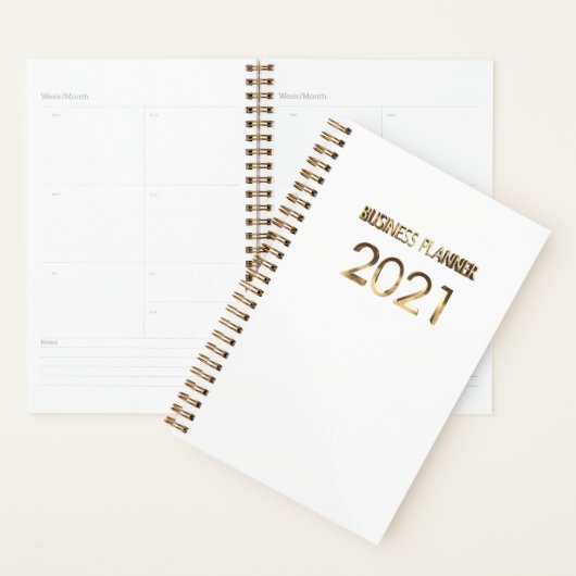 Business Planner 2021 Typographie blanche et or (Devant avec enveloppe)