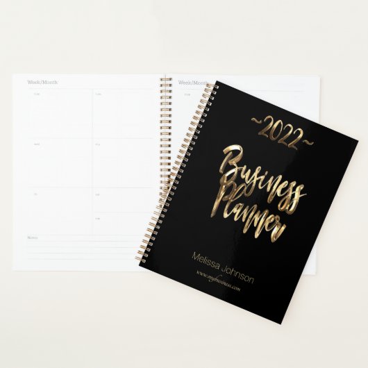 Business Planner 2022 Script noir et or moderne (Devant avec enveloppe)