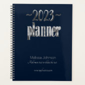 Business Planner 2023 Script bleu et gris moderne (Devant)