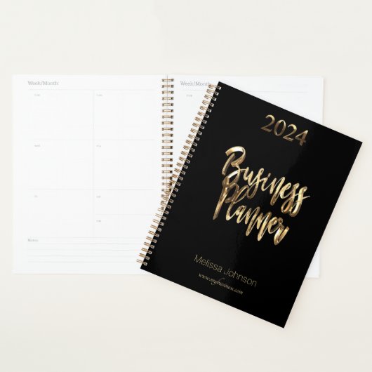 Business Planner 2024 Zwart en Goud Script Modern (Display)