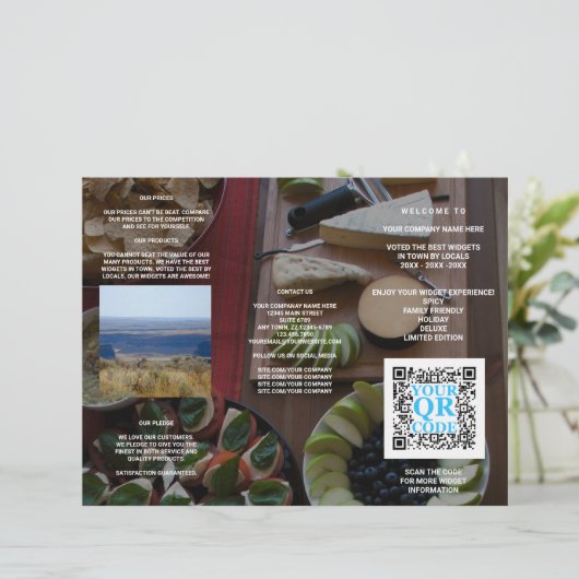 Business QR Code Cool photo foncé Tri-Fold Menu (Debout devant)