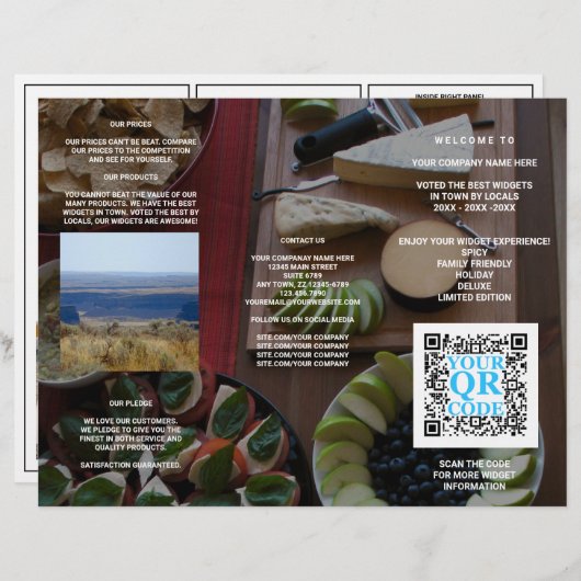 Business QR Code Cool photo foncé Tri-Fold Menu (Devant / Derrière)
