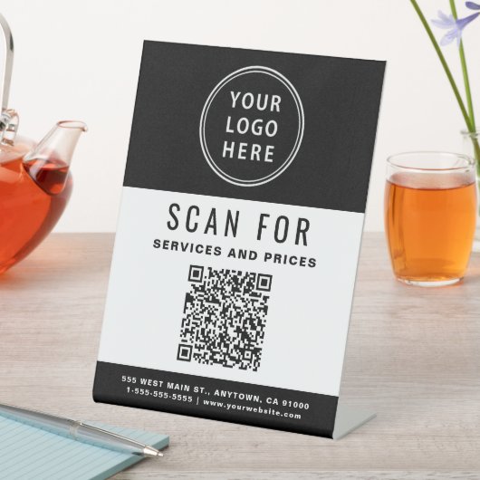 Business QR Code Logo Black White Reclamebord Met Voetstuk (Insitu)