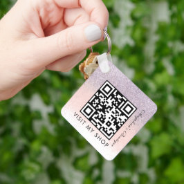 Business QR Code Monogramed Faux Glitter Sleutelhanger