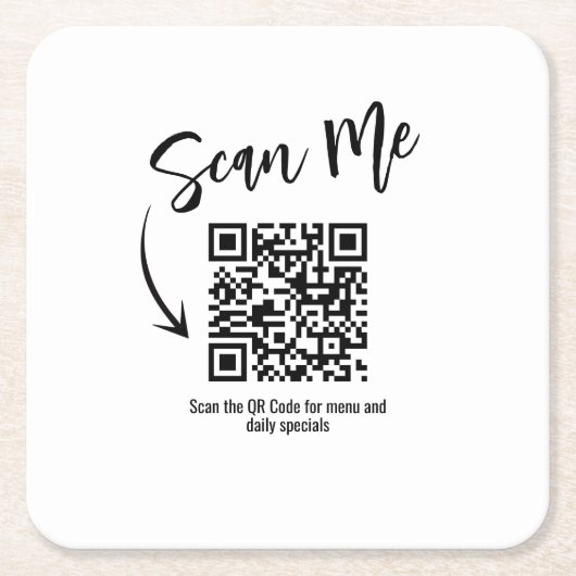Business QR Code Scan Me Menu Custom Vierkante Kartonnen Onderzetter (Voorkant)