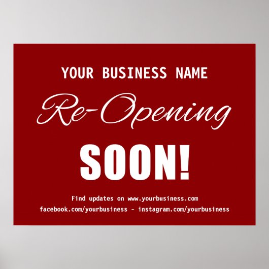 Business Re-Opening Soon Red Poster (Voorkant)
