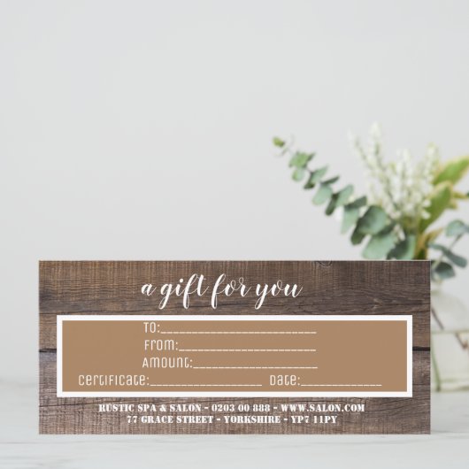 Business Rustic Brown Custom Gift Certificate (Staand voorkant)