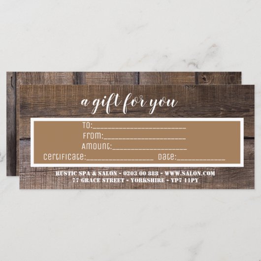 Business Rustic Brown Custom Gift Certificate (Voorkant / Achterkant)