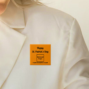 Business Saint Patrick Sinaasappel Kleur Vierkante Button 5,1 Cm