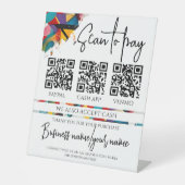 Business Scan to Pay Personalized 3 QR Code Reclamebord Met Voetstuk (Voorkant)