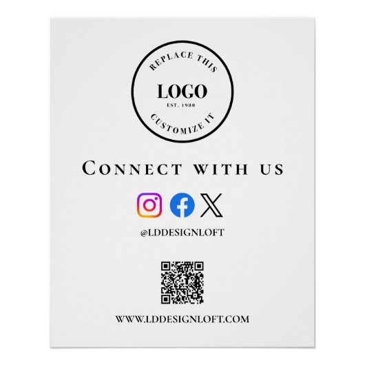Business Social Media QR code website Custom logo Perfect Poster (Voorkant)