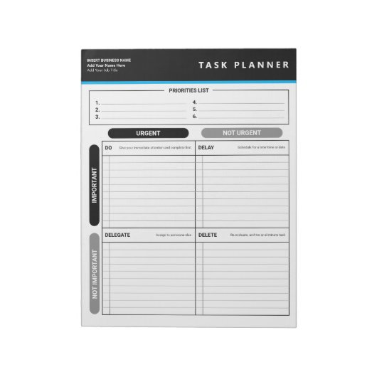 Business Task Planner Priority Matrix Notepad Notitieblok (Gedraaid)