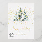 Business Your Logo Snowy Forest Foil Carte de vaca (Recto)