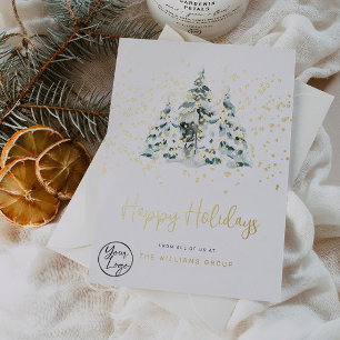 Business Your Logo Snowy Forest Foil Carte de vaca