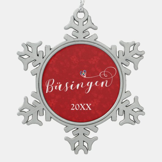 Büsingen Flag Heart, Büsingen am Hochrhein Tin Sneeuwvlok Ornament (Voorkant)