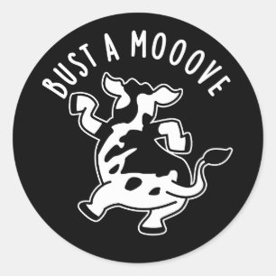 Bust A Mooove Funny Koe Pun Dark BG Ronde Sticker