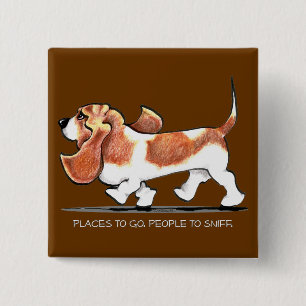 Busy Basset Hound Vierkante Button 5,1 Cm