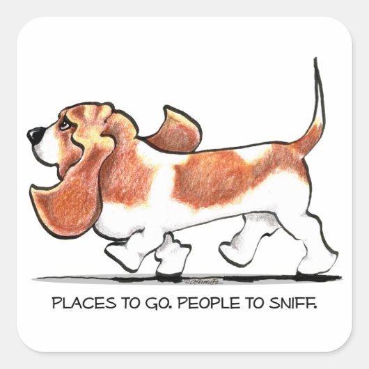 Busy Basset Hound Vierkante Sticker (Voorkant)