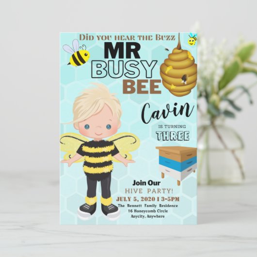 Busy Bee 2 Carte d'invitation Anniversaire différe (Debout devant)