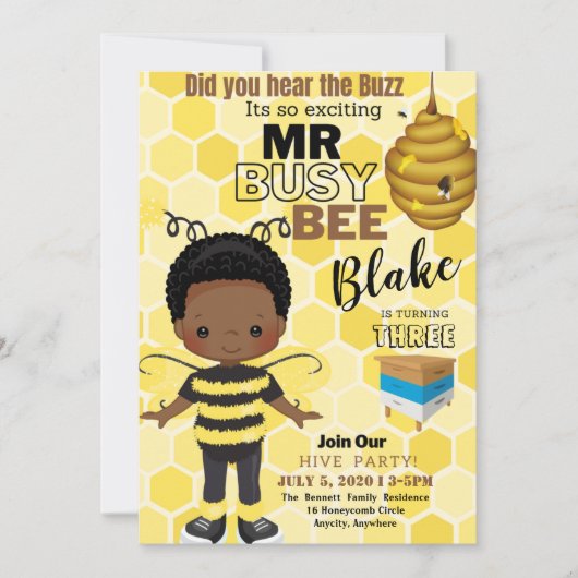 Busy Bee Birthday Invitation Kaart (Voorkant)