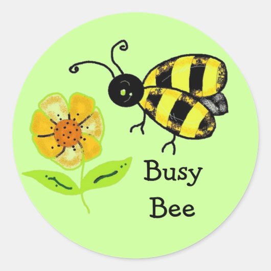 Busy Bee met Gele Bloem Ronde Sticker (Voorkant)