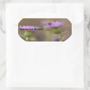 Busy Bee op Paarse Thistle Foto Ovale Sticker