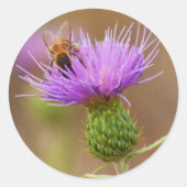 Busy Bee op Paarse Thistle Foto Ronde Sticker (Voorkant)