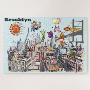 Busy City of Brooklyn Surreal Pop Art Legpuzzel