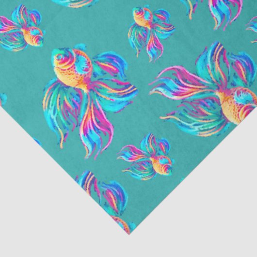 Busy Fishes Cyan Tissuepapier (Detail)