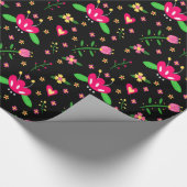 Busy Floral Pattern on Black Cadeaupapier (Hoek)