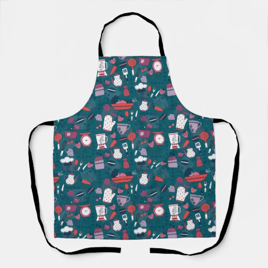 Busy Kitchen Utensils Pot Baking Bakery Pattern Schort (Voorkant)