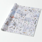 Busy Mountain Ski Dorp Cadeaupapier (Uitgerold)