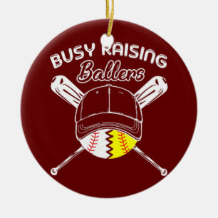 Busy Raising Ballers Baseball Love Funny Softball Keramisch Ornament
