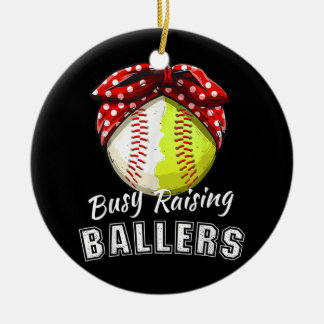 Busy Raising Ballers Funny Softball Baseball Game Keramisch Ornament