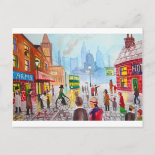 Busy street scene penny farthing tram Gordon Bruce Briefkaart