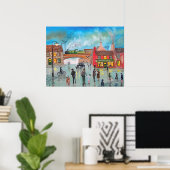 Busy street scene trein Gordon Bruce art Poster (Thuiskantoor)