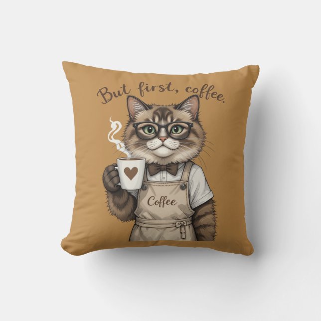 But First, Coffee Cat Kussen (Voorkant)