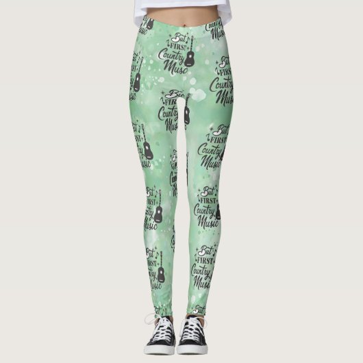 But First Country Music Light Green Leggings (Devant)