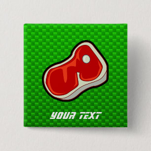 Butcher's Steak; Groen Vierkante Button 5,1 Cm