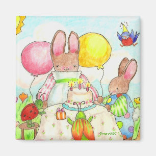 butin d'anniversaire de fêtes de lapin aimant