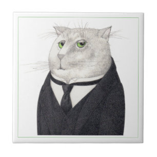BUTLER CAT 4,25" vierkante keramische Tegel Tegeltje
