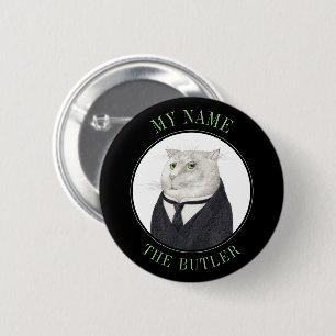BUTLER CAT Naam Tag Badge Pin Button III