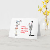 Butler et la serveuse avec boisson carte d'anniver (Fleur jaune)