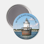 Butler Flats Phare Massachusetts Magnet rond (Recto/Verso)