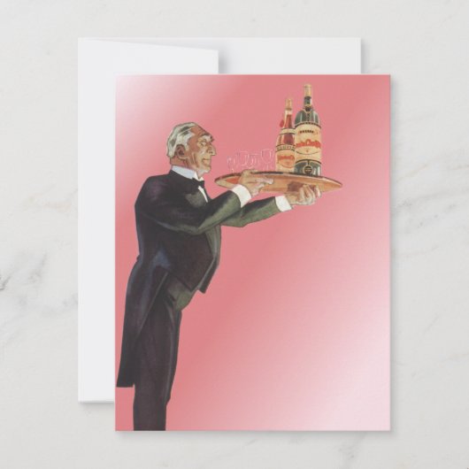  butler in een smoking serveert wijn op dienblad (Voorkant)